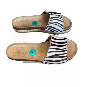 Yokono Zebra Print Calf Hair Slides Sandals Sz Women’s 8